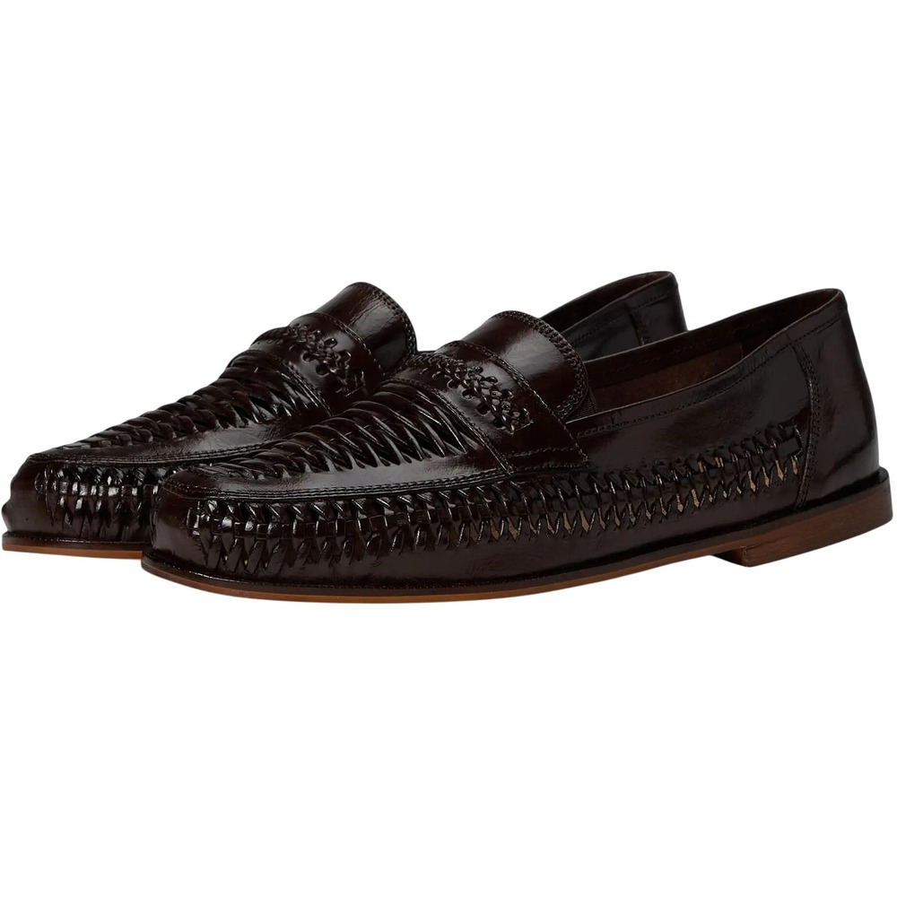 Deer Stags Puebla Mens Woven Leather Loafers Dark Brown Slip On Shoes 8 M